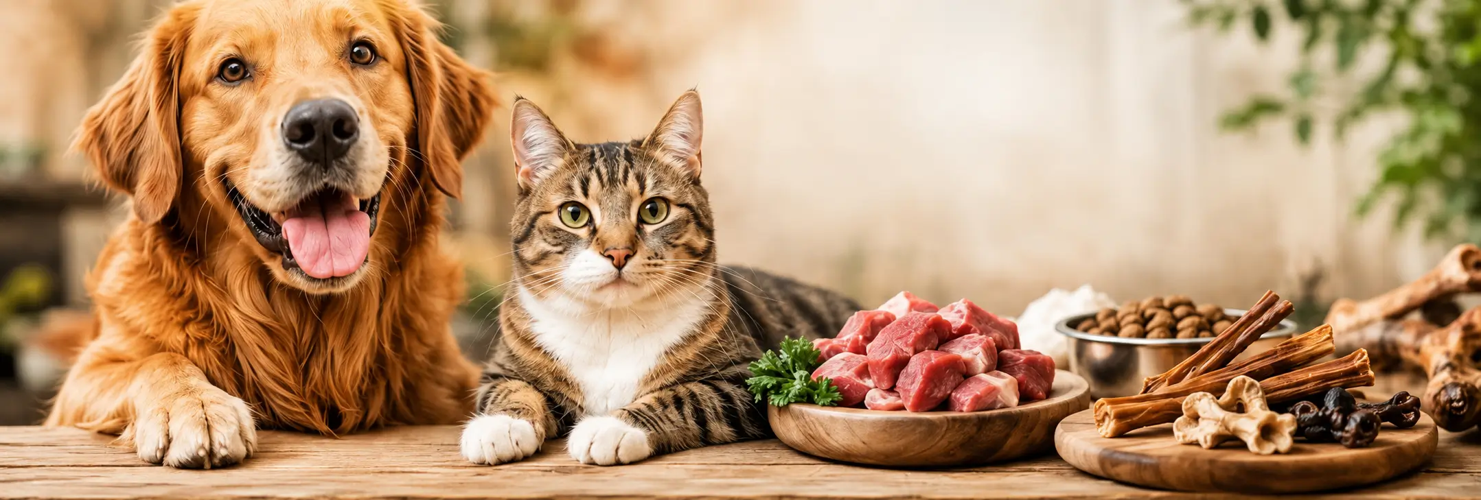 Hund und Katze mit hochwertigem Futter, BARF und Kauartikeln