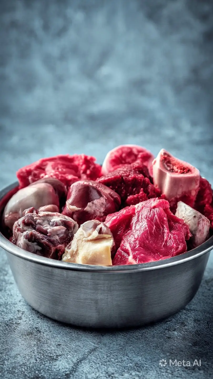 Schüssel mit frischem, rohem Fleisch für die BARF-Fütterung
